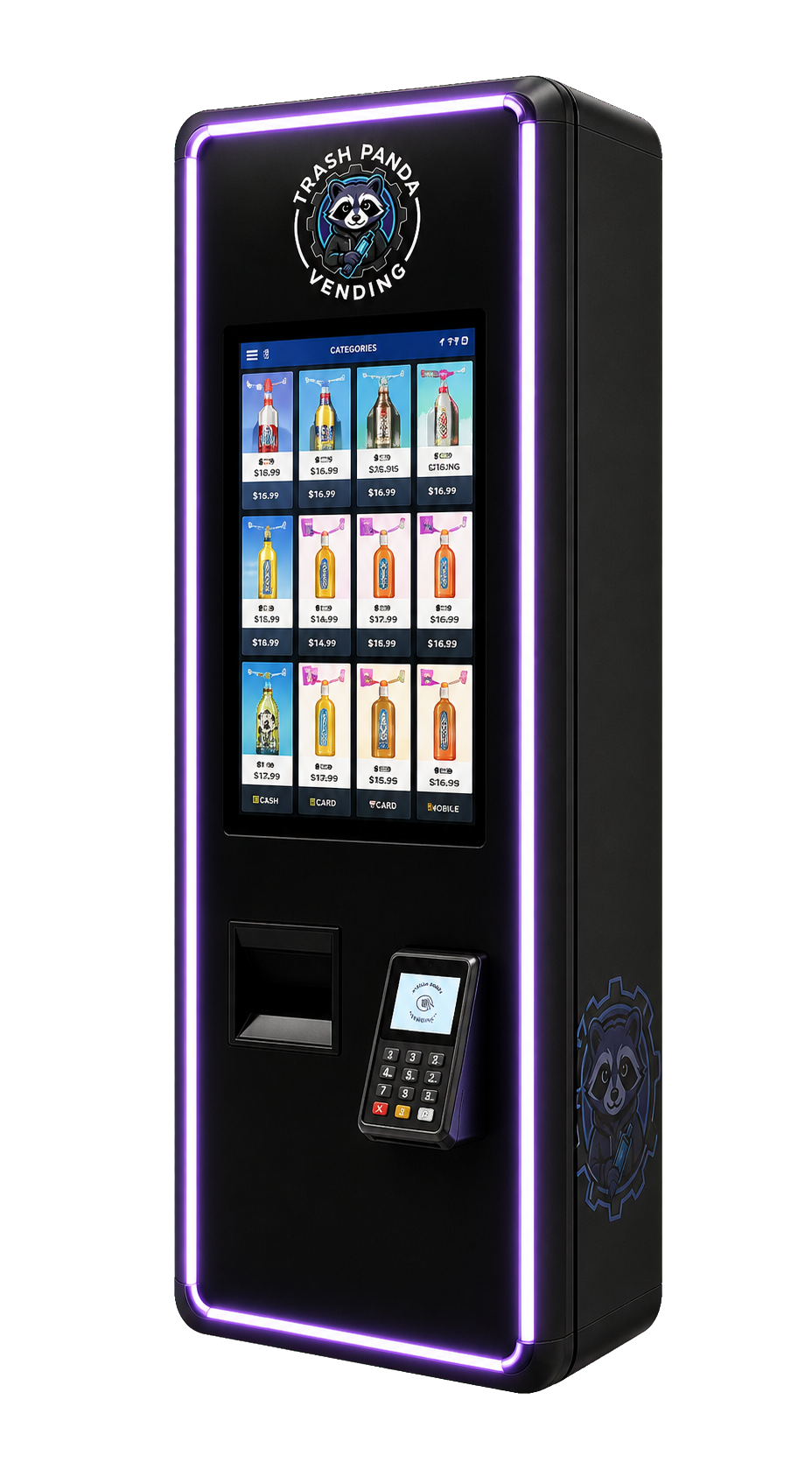 Trash Panda slim wall-mounted vending machine